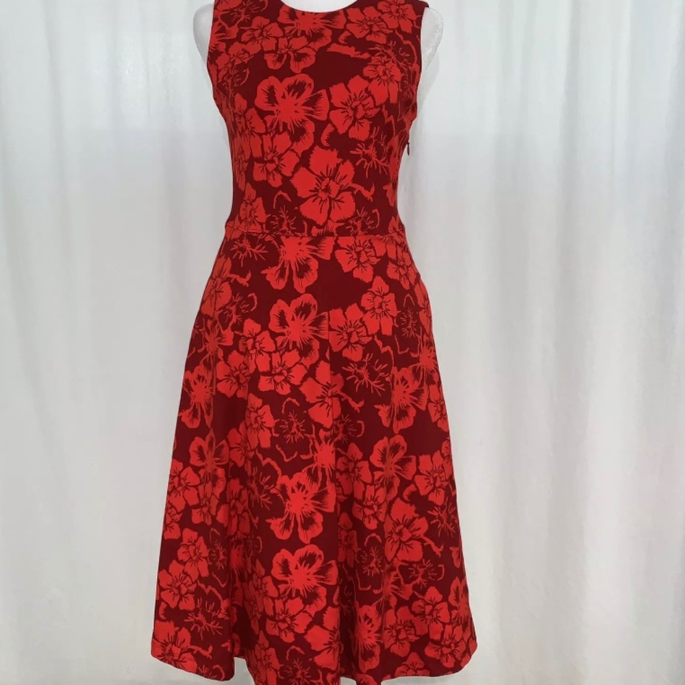 Lands End Women’s Floral Red Dress Size 2
